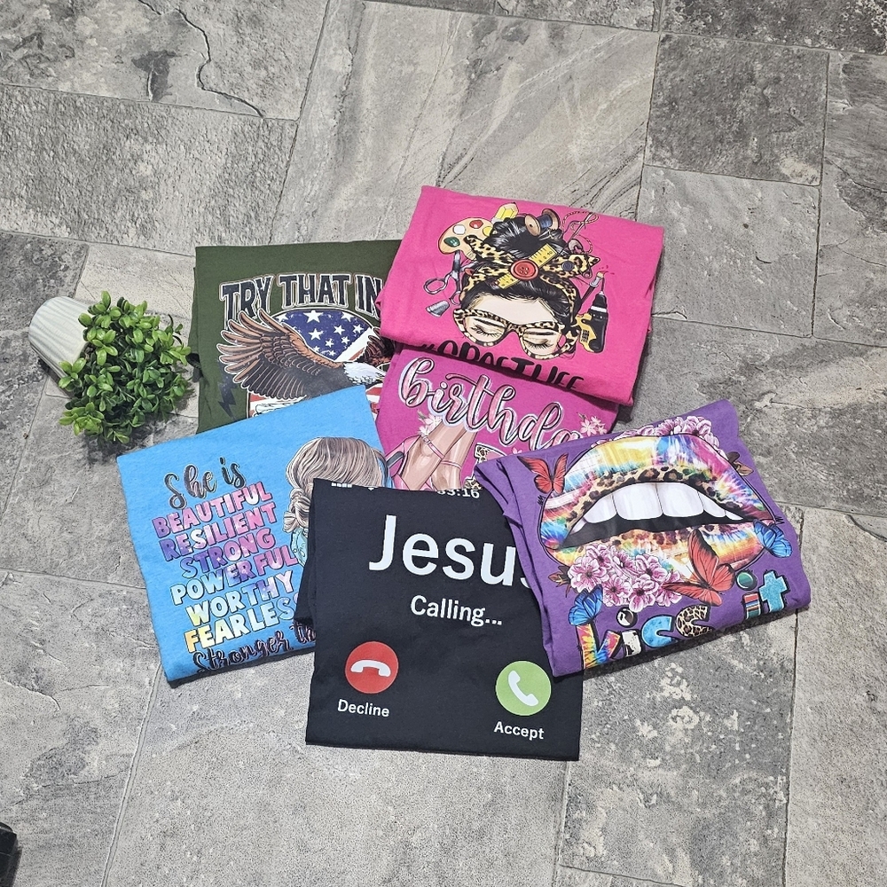 Colorful Graphic T-Shirts Bundle Of 6 New Never Worn